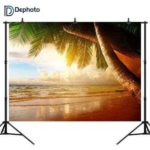 DePhoto Beautiful Sea Beach Coconut Tree Seamless for Party Vinyl Photography Backdrop Photo Background Studio Prop ST018