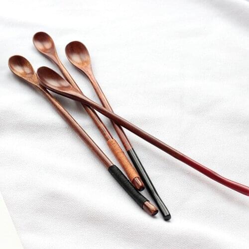 Wooden Spoons Natural Long Handle Stirring Wood Spoons for Drink Dessert Honey Coffee Kids Rice Soup Spoon Mixing Tableware