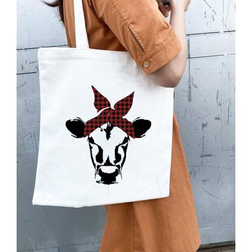 Canvas Tote Bag Bandana Cow Print Handbags Eco Reusable Shopping Bag Student Book Bags Ladies Casual Shopper Bag