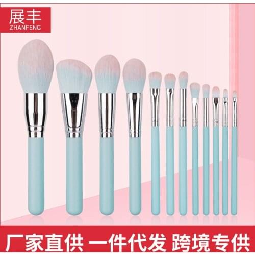 12 light blue handle makeup brush foundation eye shadow brush makeup tool hot style set
