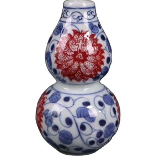 China Old Porcelain Blue And White Underglaze Red Lotus Vase