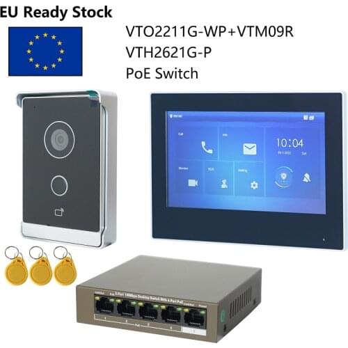 DH logo Multi-Language IP Video Intercom KIT,include VTO2111D-P-S2 & VTH2421FW-P & PoE switch , SIP firmware
