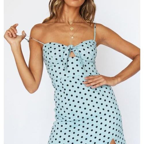 Leiouna Fashion Split Sexy V-Neck Sheath A-line Backless Zipper Dot Suspender Bow Buttock Print Summer Dress