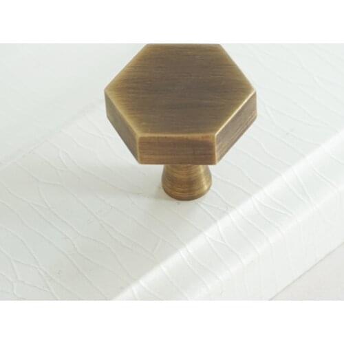 Bronze Drawer Knobs Hexagon Cabinet Handles Pure Copper Wardrobe Knob Door Pull Hardware Modern Retro Furniture Knob Decoration