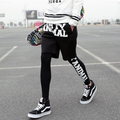 2017 Mens Space cotton spring legging male black faux two piece hiphop tights pants trousers plus size singer costumes