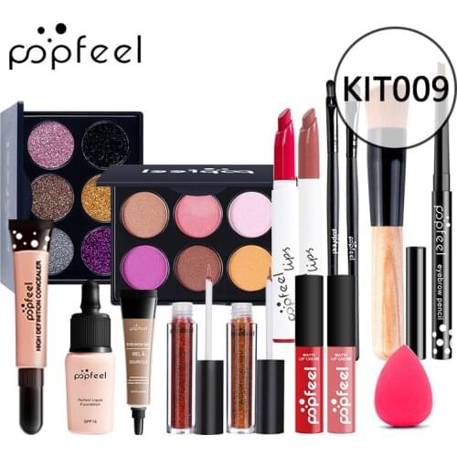 Hot Sale KIT009 POPFEEL ALL IN ONE Makeup Kit Professional Cosmetics Full Set Eyeshadow Lip Makeup Brushes Eyebrow Concealer