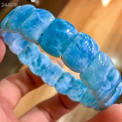 Genuine Natural Blue Larimar Rectangle Beads Bracelet Bangle 14x10.3x4.7mm Gemstone Water Pattern Larimar Women AAAAAA