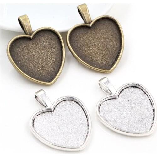 New Fashion 5pcs 25mm Heart Inner Size Antique Bronze And Antique Silver Colors Plated Heart Cabochon Base Setting Pendant