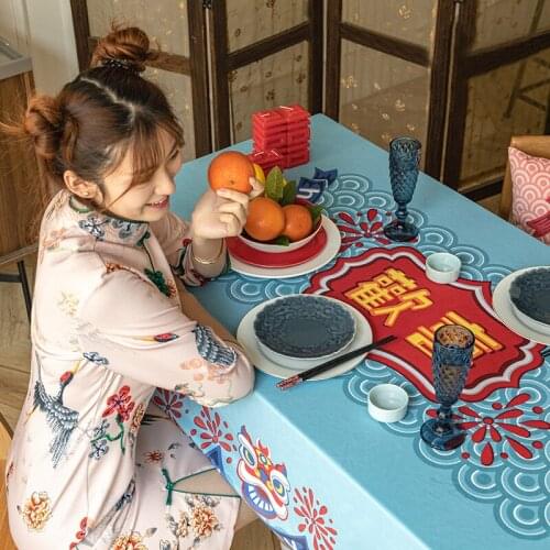 Tablecloth new Chinese style waterproof, oil proof and wash free restaurant wind cloth art Guochao table flag with Chinese wind