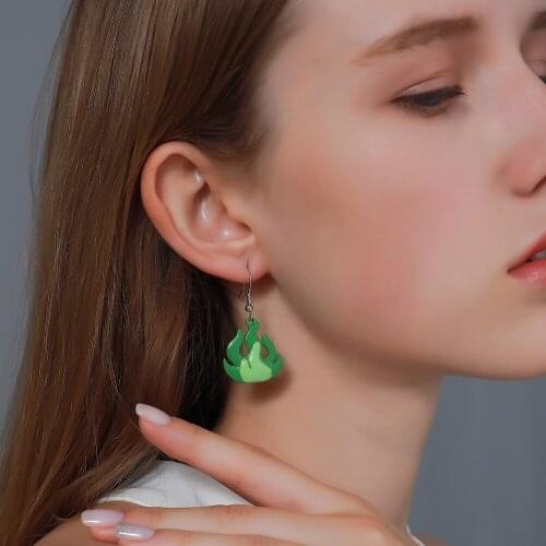 QiLuxy NEW Fire Flame Drop Earring for Women Girls Jewellry Cute Green Orange Color Acrylic Earrings Statement Accessories