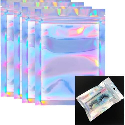 Eyelashes Package In Bulk Holographic Laser Ziplock Bag Eyelash Storage Custom Brand Logo Sticker Wholesale Idea Gift Packaging