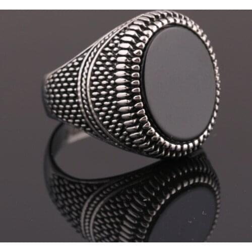 MONLA Black Glass Men Wedding Rings for Engagement Party Jewelry Stainless Steel Punk Rings for Men/Male Rings Jewelry