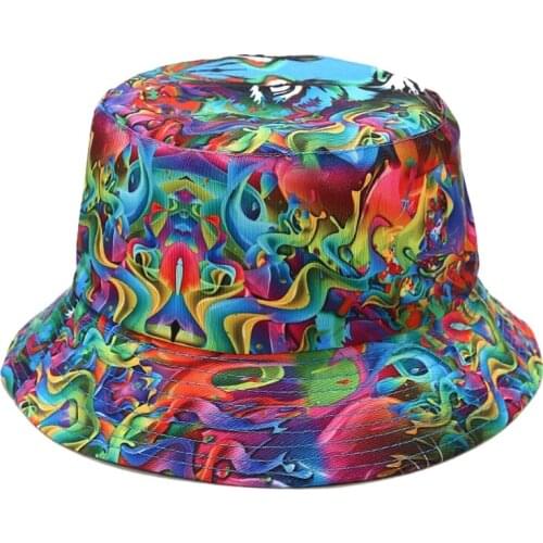 Unisex Paisley Floral Leaves Graffiti 3D Print Bucket Hat Reversible Sunscreen Harajuku Hip Hop Panama Fisherman Cap
