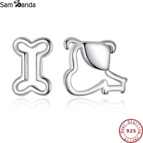 Authentic 925 Sterling Silver Earrings Openwork Dog & Bone Stud Earring For Women Wedding Gift Fashion Jewelry