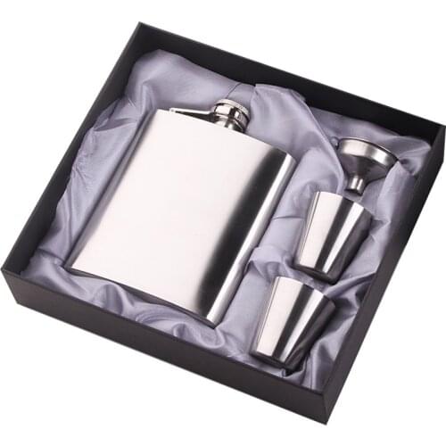 Portable Stainless Steel Flagon 7 Oz Small Flagon High- End Set Wine Glass Funnel Hip Flask Gift Box