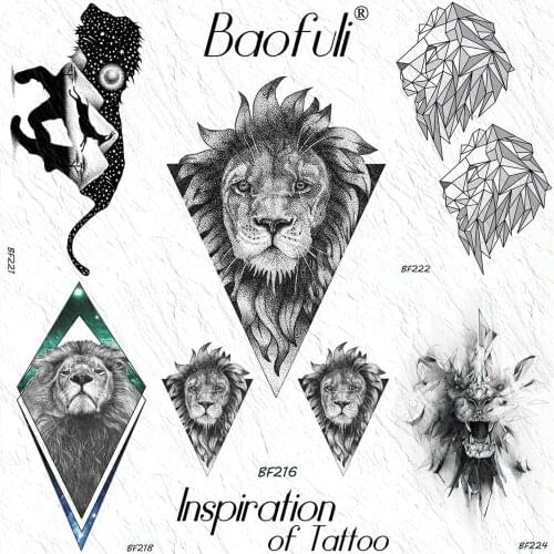 Baofuli Realistic Triangle Lion Tiger Geometric Temporary Tattoos Sticker Draw Leaves Waterproof Tattoos Women Men Fake Tatoos