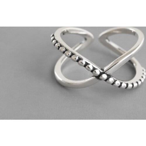 Real 925 Sterling Silver Beads Cross Rings For Women Finger Jewelry, Vintage Adjustable Ring Female Silver Accessories
