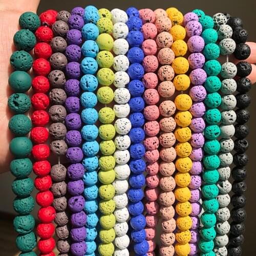 Rubber Colorful Lava Volcanic Rock Hematite Stone Beads Round Loose Bead For Jewelry Making Diy Wowen Charm Bracelets 4/6/8/10MM