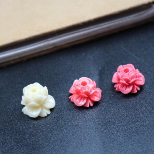 Carved Lotus Beads With Stand Artificial Coral beads 9mm*12mm Beige Pink White color for Jewelry making Bracelet DIY Accessoires