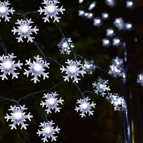 Christmas Decor Room Decoration Accessories Led Festoon Snowflake Snow String Lights 10M 100LED Battery Operated Waterproof IP65