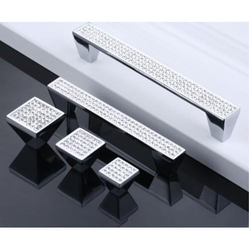 96mm 128mm modern fashion clear crystal kitchen cabinet win cabinet door handle square chrome silver drawer shoe cabinet knob