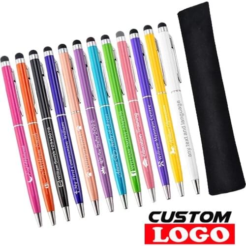 100pcs Mini Metal Universal Touch Screen Stylus Roller Ballpoint Pen 2 In 1 For iPhone iPad Samsung Smartphones Free Custom Logo