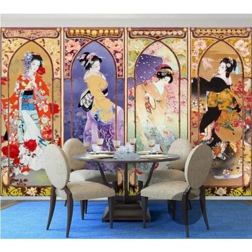 Silk cloth wall paper beautiful Japanese beauty oil painting four-screen TV background papel de parede 3d wallpaper