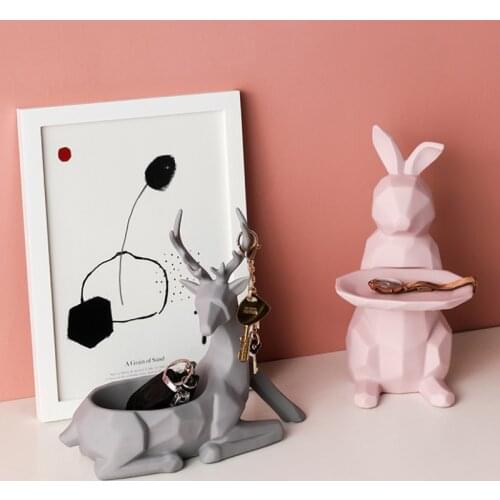 Nordic Ceramic Animal Storage Deer Rabbit Dog Geometric Sundries Box Basket Home Decoration Living Room Decor Gifts