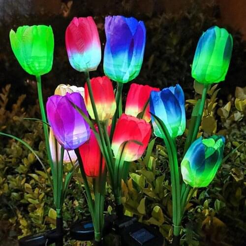 Solar Light Outdoors LED Tulip Lawn Light 3 Tulip Waterproof Park Garden Lawn Path Landscape Lighting Decoration 1pcs