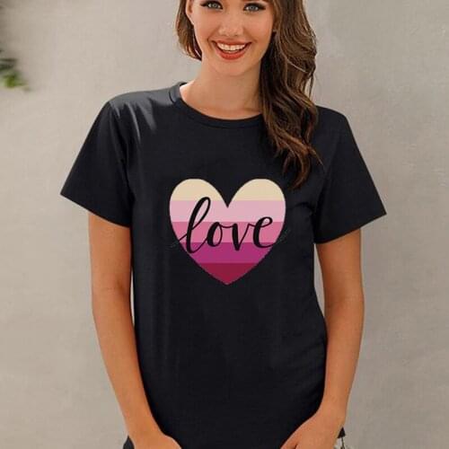 Pink Heart Love Print Women T Shirt Summer Round Neck Casual Kawaii Tshirt Camisa Aesthetic Simple Girl Tops Tees New Arrival
