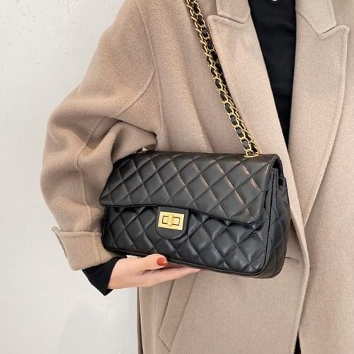 New Luxury Diamond Lattice Shoulder Women Bag Elegant Black Pu Leather Messenger Bag Female Flap Quilted Chain Crossbody Handbag