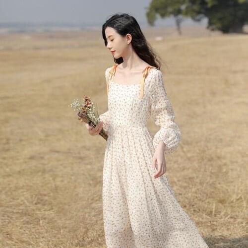 Japanese Retro Strap Skirt Women 2021 New Net Red Lovely Girl Student Han Feng Loose Chiffon Floral Dress