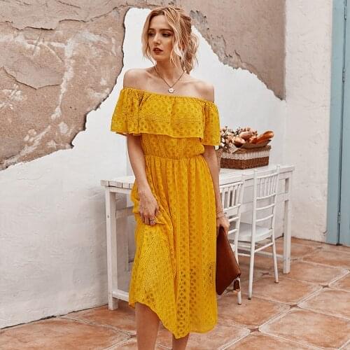Women Sexy Off Shoulder Slimming A-line Dresses Fashion High Street Party Evening Dress High Waist Hollow Out Birthday Gift Robe