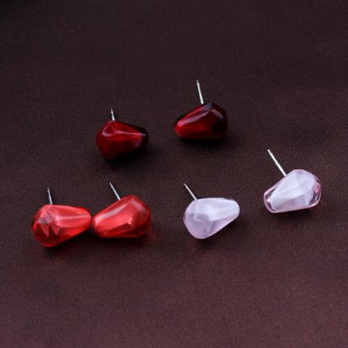 Minar Cute Clear Resin Simulation Pomegranate Seeds Earrings for Women Pink Red Fruit Small Stud Earrings Statement Jewellery