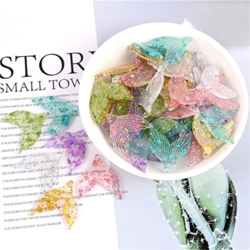 Julie Wang 10PCS Resin Mermaid Tail Charms Random Color Transparent Sequined Whale Tail Jewelry Making Accessory Home Decor
