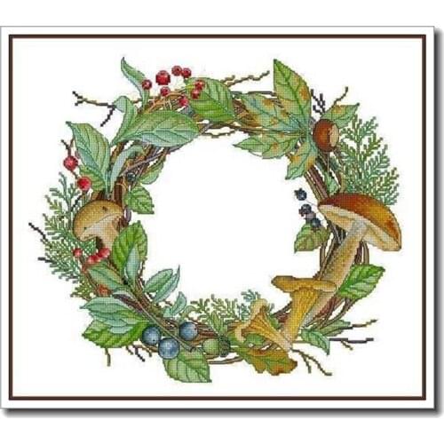 Gold Collection Embroidery Green Autumn Wreaths Cross Stitch Needlepoint with 100% Cotton Flosses & Free Shipping for Home Decor