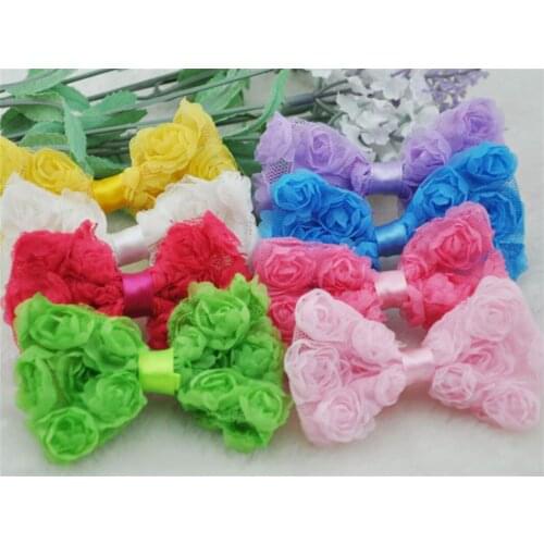 16PC 3.2" PinkHair Bow Clips Grosgrain Chiffon Flowers Bows Wedding Appliques B181