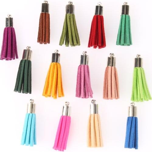 20pcs/lot 34mm Leather Tassel Fringe Keychain Strap Jewelry Fiber Fringe Suede Tassel Key Chains For DIY Jewelry Accessories