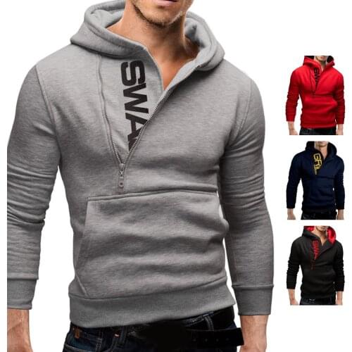 2020 Winter Men Cashmere Casual Hoodie Autumn Men Long Sleeve Letters Print Half Zipper Sweatshirt Pocket Slim Hoodie