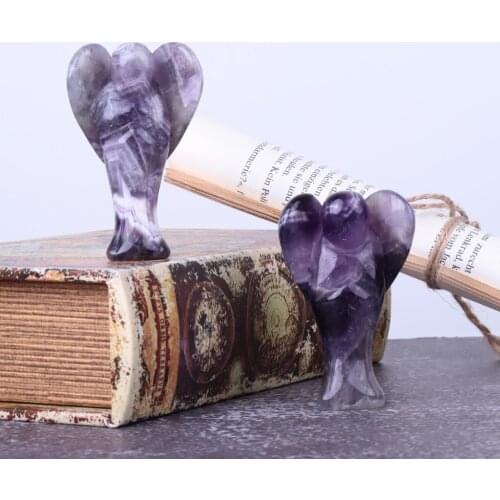 3inch Natural Crystal Amethyst Rose Quartz Angel Figurines Hand Carved Statues For Room Decor Office Ornaments Souvenir Gifts