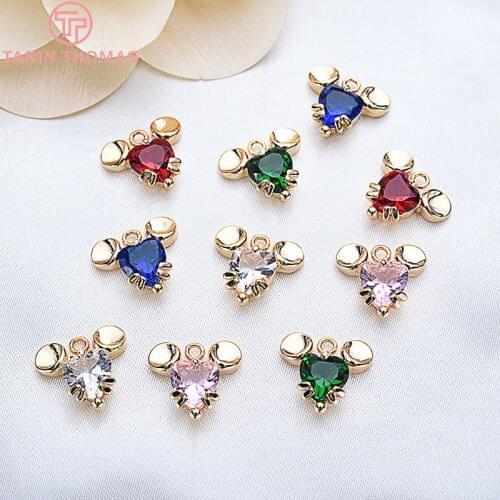 4PCS 12MM 24K Gold Color Plated With zircon mouse Pendants Charms High Quality DIY Jewelry Making Findings Accessories