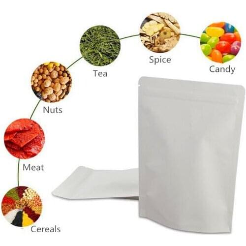50pcs Off White Stand up Paper Ziplock Bag Coffee Snack Cookie Tea Packaging Paper Storage Bag White Paper Gift Bag