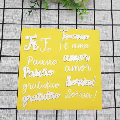 6pcs Letter Blessing Words Metal Cutting Die clip for DIY Scrapbook Album Embossed Paper Card Decoration Craft