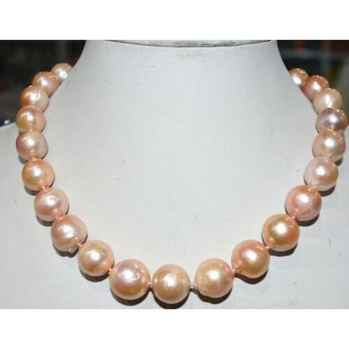 Free shipping >>>>>>Charming!Real14-16mm South Baroque pink Akoya Pearl shell Necklace AAAA