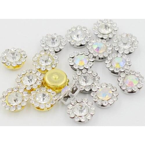 Flower Glass Rhineston Crystal AB Button Gold/Sliver Stainless Steel Setting Metal Tray Rhinestones DIY Jewelry Dress Wedding
