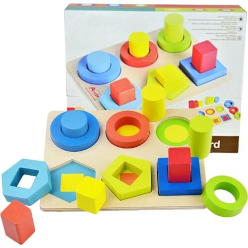 Baby Wooden Montessori Geometric Shapes Color Matching Toy Building Blocks Exercise Hands-on Ability Children Early Learning Toy