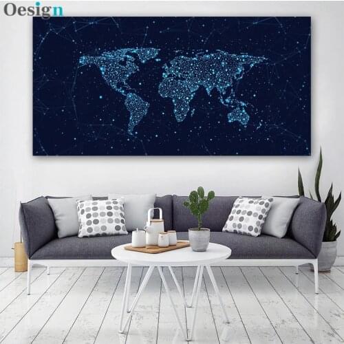 World Map Canvas Painting Poster Blue Constellation Background Prints And Posters Abstract Wall Living Room Cafe Home Decoration
