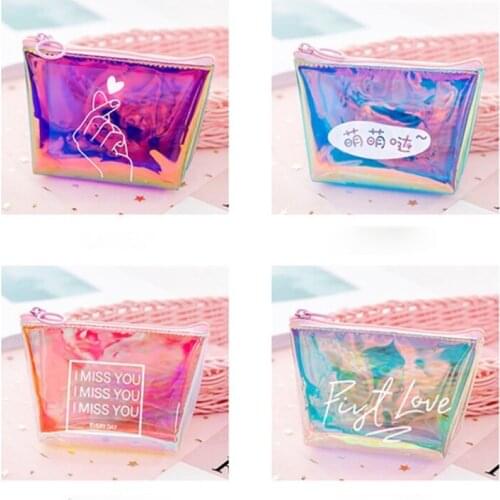 Small Transparent PVC Cute Zipper Money Coin Wallet Womens Kids Coin Purse Laser Key Earphone Line Coin Holder Small Purse Bags