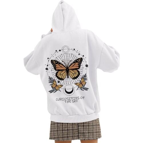 Fashion Butterfly Pattern Zipper Sweatshirt Casual Loose Cotton Womens Pullover Long-Sleeved Hoodies With Jogging Pants