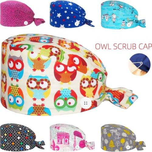 Cartoon Scrubs Hats Cotton Anime Printing Nursing Cap Adjustable Tie Back Beauty Salon Pet Shop Lab Nurse Working Surgicals Caps